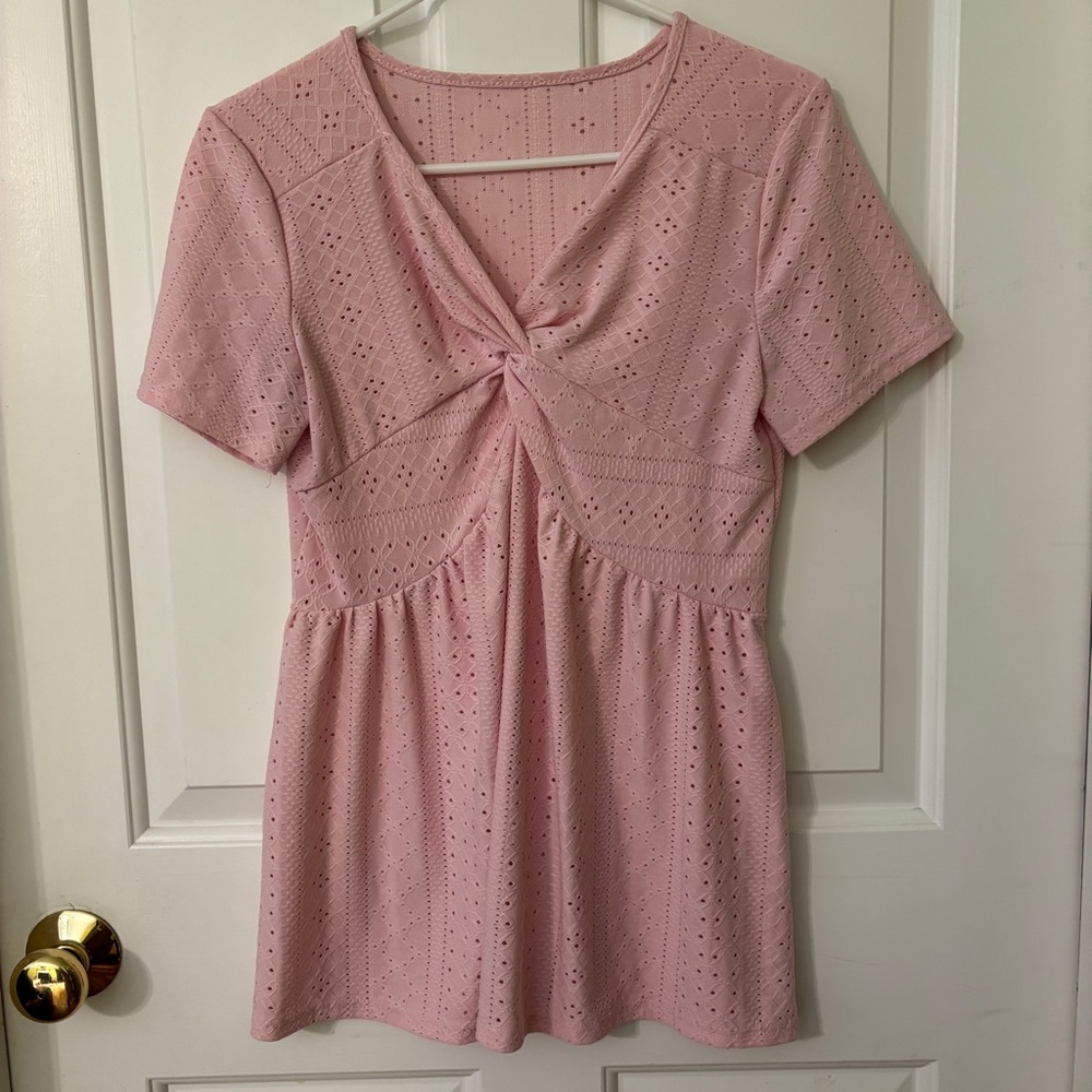 Pink Eyelet Short Sleeve Blouse